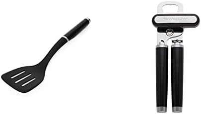 KitchenAid Classic Slotted Turner, One Size, Black 2, 13.66-Inch & Classic Multifunction Can Opener/Bottle Opener, 8.34-Inch, Black