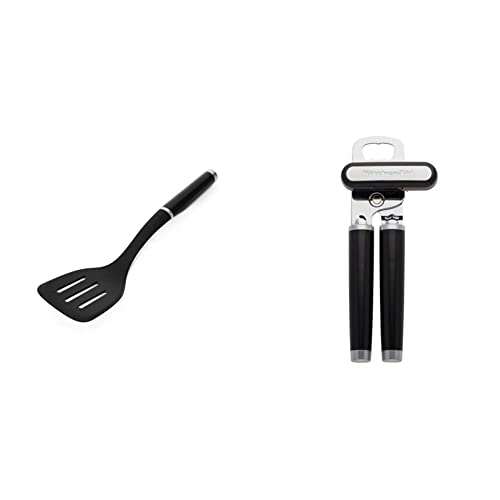 KitchenAid Classic Slotted Turner, One Size, Black 2, 13.66-Inch & Classic Multifunction Can Opener/Bottle Opener, 8.34-Inch, Black