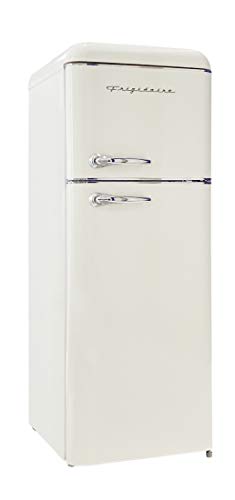 FRIGIDAIRE EFR756-CREAM EFR756, 2 Door Apartment Size Retro Refrigerator With Top Freezer, Chrome Handles, 7.5 Cu Ft, Cream & ESMM100-CREAM Retro Smoothie Maker Blender With Mason Jar, Cream