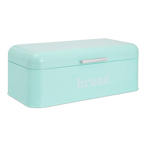  Stainless Steel Bread Box For Kitchen Countertop, Large Bread Box Bagel Bin For 2 Loaves, English Muffins (Mint Green, 17 X 9 X 6.5 In)