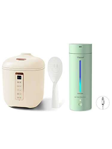  Mini Rice Cooker 2-Cups Uncooked, 1.2L Portable Non-Stick Small Travel Rice Cooker, Beige & CHACEEF Travel Electric Kettle, 350ml Small Portable Kettle With Non-stick Coating, Pink