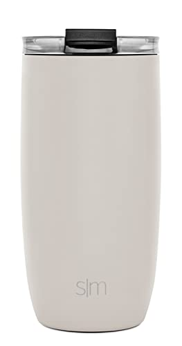 Travel Coffee Mug Tumbler With Flip Lid | Reusable Insulated Stainless Steel Cold Brew Iced Coffee Cup Thermos | Gifts For Women Men Him Her | Voyager Collection | 16oz | Almond Birch