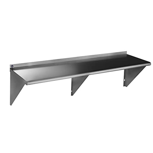  Rockpoint Stainless Steel Shelf 18 X 24 Inches, 320 Lb, NSF Commercial Wall Mount Floating Shelving For Restaurant, Kitchen, Home And Hotel, Silver (HX2022-18)