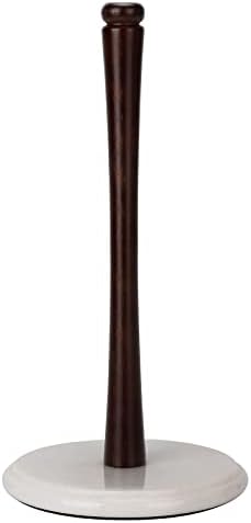  Marble Paper Towel Holder Countertop For Kitchen, Wood Paper Towel Holder Stand With No Wobbly Natural Marble Base, One Hand Pull & Tear - Black Brown