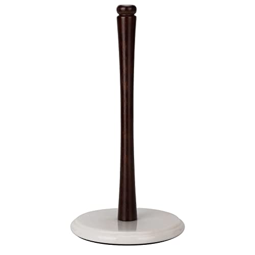  Marble Paper Towel Holder Countertop For Kitchen, Wood Paper Towel Holder Stand With No Wobbly Natural Marble Base, One Hand Pull & Tear - Black Brown