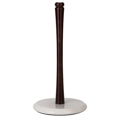  Marble Paper Towel Holder Countertop For Kitchen, Wood Paper Towel Holder Stand With No Wobbly Natural Marble Base, One Hand Pull & Tear - Black Brown