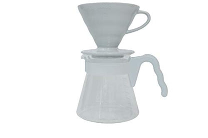  "Simply Hario" Ceramic V60 Dripper Pour Over Set With Glass Server, Scoop And Filters, Size 02, White