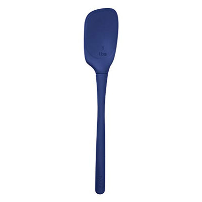  Flex-Core All Silicone Spoon With Angled Head & Measuring Marking Perfect For Cooking & Baking, Heat-Resistant & BPA-Free, Dishwasher-Safe, Deep Indigo