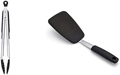 OXO Good Grips 12-Inch Tongs With Nylon Heads & Good Grips Large Silicone Flexible Turner, Stainless Steel
