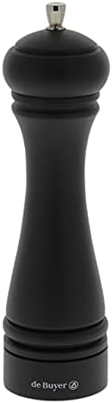 De Buyer JAVA Salt Mill, Matte Black - 8.25” - Stainless Steel & Beechwood - Includes Knob To Adjust Grind Size - Corrosion Resistant - Made In France