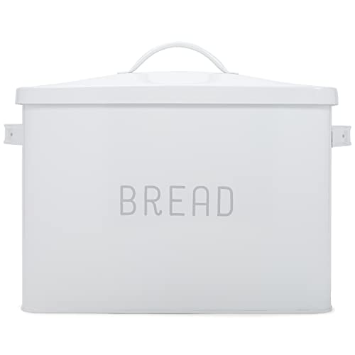  At & Jules Extra Large White 15 X 10 Metal Farmhouse Bread Box - Holds Two Full Loaves