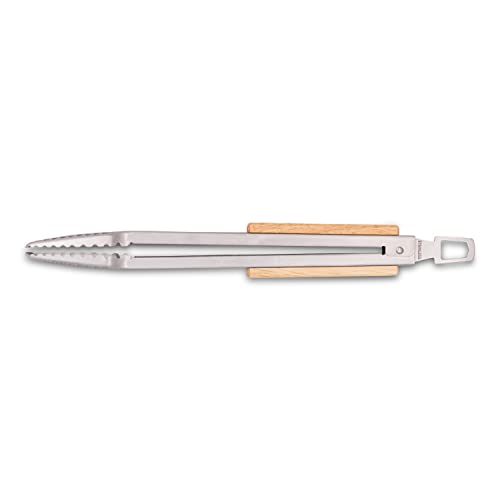  16" BBQ Grill Tongs – Kitchen & Extra Long Grilling Tongs, Stainless Steel With Durable Oak Handles, Metal Tongs For Cooking, Barbecue Tongs, Ergonomic Design