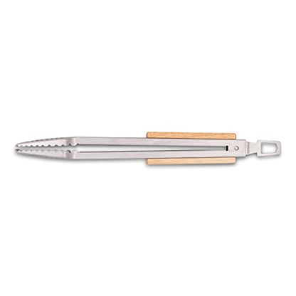 16" BBQ Grill Tongs – Kitchen & Extra Long Grilling Tongs, Stainless Steel With Durable Oak Handles, Metal Tongs For Cooking, Barbecue Tongs, Ergonomic Design