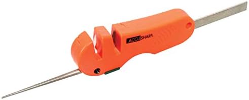  CcuSharp 4-in-1 Knife & Tool Sharpener - Coarse Tungsten Carbide Sharpening Blade & Ceramic Rod W/Retractable Diamond-Tapered Rod Great For Indoor & Outdoor, Camping, Knives & Fish Hooks - Orange