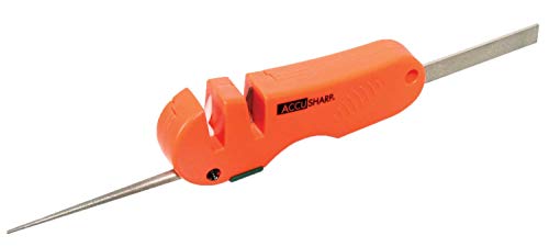  CcuSharp 4-in-1 Knife & Tool Sharpener - Coarse Tungsten Carbide Sharpening Blade & Ceramic Rod W/Retractable Diamond-Tapered Rod Great For Indoor & Outdoor, Camping, Knives & Fish Hooks - Orange