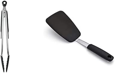OXO Good Grips 12-Inch Tongs With Silicone Head & Good Grips Silicone Flexible Tongs Stainless,Black,