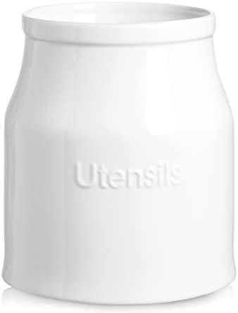  Kitchen Utensil Holder For Kitchen Counter, 7.2" White Utensil Caddy, Cooking Utensil Holder, Weighted Base & Non-Slip For Home Kitchen Décor, Housewarming Gift, Porcelain