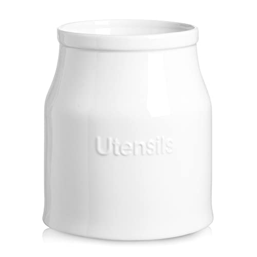  Kitchen Utensil Holder For Kitchen Counter, 7.2" White Utensil Caddy, Cooking Utensil Holder, Weighted Base & Non-Slip For Home Kitchen Décor, Housewarming Gift, Porcelain