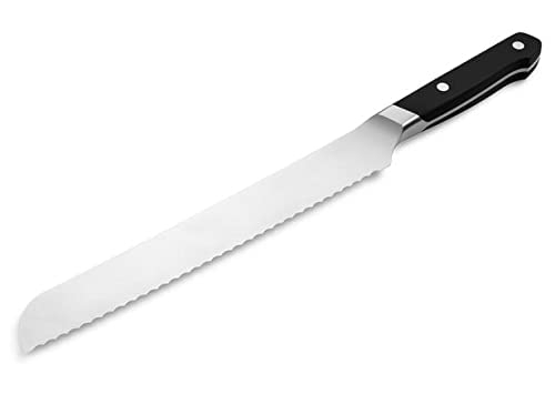  Serrated Bread Knife - 9.5 Inch Bread Cutter - High Carbon Stainless Steel Serrated Kitchen Knives, Black
