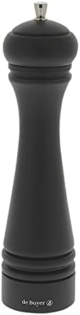 De Buyer JAVA Salt Mill, Matte Black - 8.25” - Stainless Steel & Beechwood - Includes Knob To Adjust Grind Size - Corrosion Resistant - Made In France