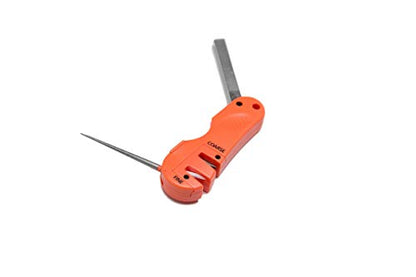  CcuSharp 4-in-1 Knife & Tool Sharpener - Coarse Tungsten Carbide Sharpening Blade & Ceramic Rod W/Retractable Diamond-Tapered Rod Great For Indoor & Outdoor, Camping, Knives & Fish Hooks - Orange