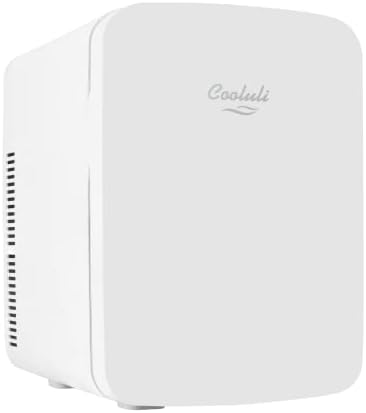  10L Mini Fridge For Bedroom - Car, Office Desk & College Dorm Room - 12v Portable Cooler & Warmer For Food, Drinks, Skincare, Beauty & Makeup - AC/DC Small Refrigerator With Glass Front, White