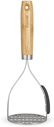  Ulinare Naturals C70008 Masher | Sustainable Bamboo/Stainless Steel | (L)270mm X (W)105mm | Manual Hand Held Mashing Tool/Kitchen Utensil | Metal Masher/Includes Pan Scraper | Not Dishwasher Safe