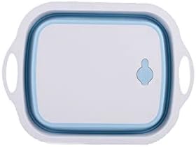  KNOKR Salad Spinners, Kitchen Utensils Multifunctional Foldable Sink Vegetable Washing Basin Drain Basket Chopping Board Three In One Foldable Basin (Color : Blue)