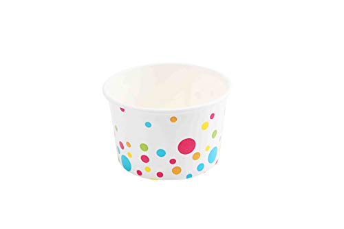  Paper Ice Cream Cups (Polka Dots Design) - 100-Count - 8 Oz Disposable Dessert Bowls For Hot Or Cold Food, 8-Ounce Party Supplies Treat Cups For Sundae, Frozen Yogurt, Soup, White