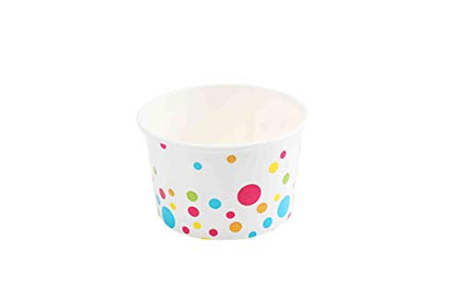  Paper Ice Cream Cups (Polka Dots Design) - 100-Count - 8 Oz Disposable Dessert Bowls For Hot Or Cold Food, 8-Ounce Party Supplies Treat Cups For Sundae, Frozen Yogurt, Soup, White