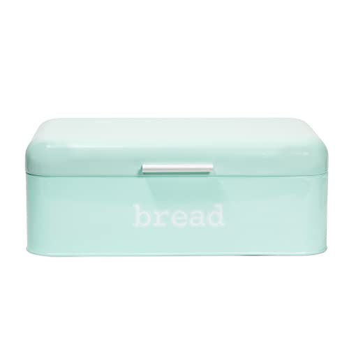  Stainless Steel Bread Box For Kitchen Countertop, Large Bread Box Bagel Bin For 2 Loaves, English Muffins (Mint Green, 17 X 9 X 6.5 In)
