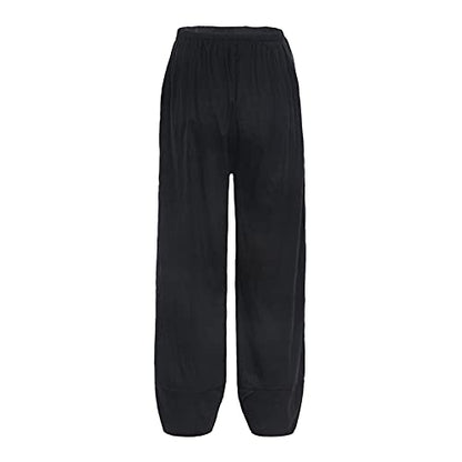  Capri Pants For Women Plus Size Cotton Linen Pockets Wide Leg Trousers Graffiti Print Relex Fit Beach Cropped Pants