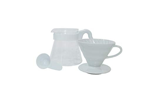  "Simply Hario" Ceramic V60 Dripper Pour Over Set With Glass Server, Scoop And Filters, Size 02, White