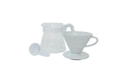  "Simply Hario" Ceramic V60 Dripper Pour Over Set With Glass Server, Scoop And Filters, Size 02, White
