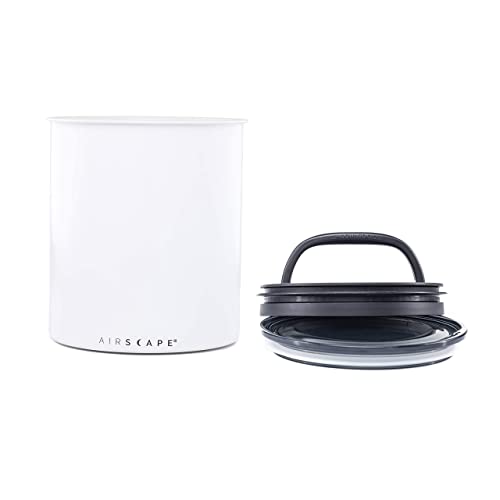  Airscape Kilo Coffee Storage Canister & Scoop Bundle - Large Food Container - Patented Airtight Lid 2-Way Valve Preserve Food Freshness, 2.2 Lb Dry Beans (Large Matte White & Brushed Steel Scoop)