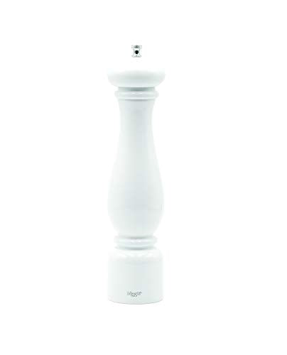  Firenze 12.6 Inch White Lacquered Beechwood Salt Mill Grinder With Adjustable Ceramic Grinder