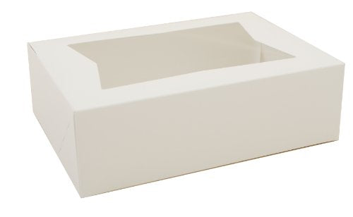  24543 Paperboard White Window Bakery Box, 16" Length X 12" Width X 2-1/4" Height (Case Of 100)