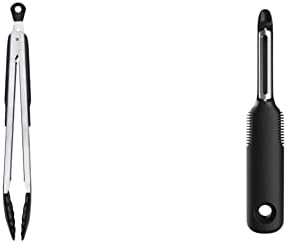 OXO Good Grips 12-Inch Tongs With Nylon Heads & Good Grips Large Silicone Flexible Turner, Stainless Steel