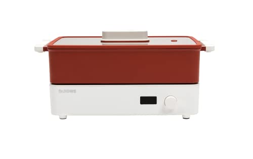  Doran Doran 3 In 1 Electric Skillet, Combo Multi Cooker, Rectangle Hot Pot Fryer Pan Griddle And Grill With Safe Nonstick Coating, Steady Heat, Glass Lid (red)