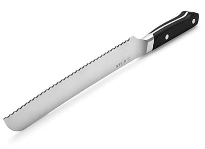  Serrated Bread Knife - 9.5 Inch Bread Cutter - High Carbon Stainless Steel Serrated Kitchen Knives, Black