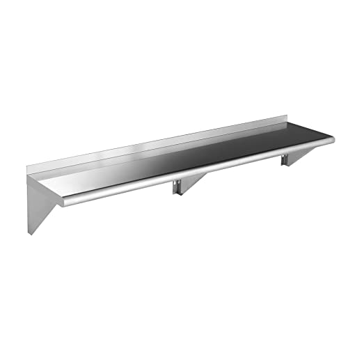  Rockpoint Stainless Steel Shelf 18 X 24 Inches, 320 Lb, NSF Commercial Wall Mount Floating Shelving For Restaurant, Kitchen, Home And Hotel, Silver (HX2022-18)