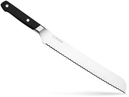  Serrated Bread Knife - 9.5 Inch Bread Cutter - High Carbon Stainless Steel Serrated Kitchen Knives, Black