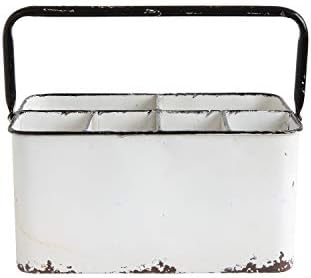  Farmhouse Metal Storage Caddy With 6 Compartments And Handle, Distressed White And Black
