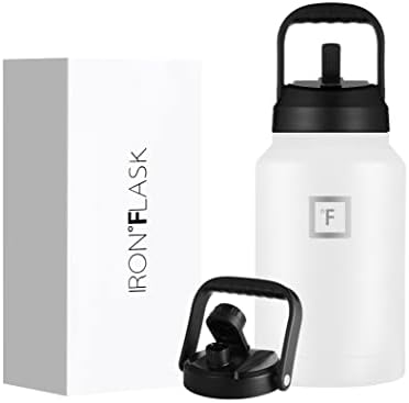  Ports Water Bottle - 128 Oz/One Gallon, 2 Lids, Straw And Spout, Leak Proof, Vacuum Insulated Stainless Steel, Hot Cold, Double Walled, Simple Thermo Mug, Metal Canteen Jug Growler