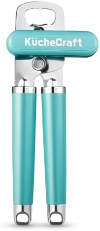  Can Opener Manual, Heavy Duty Handheld Can Opener With Stainless Steel Sharp Blade, Hand Can Opener With Ergonomic Hand Grip And Larger Turning Knob, Built In Bottle Opener(Blue)