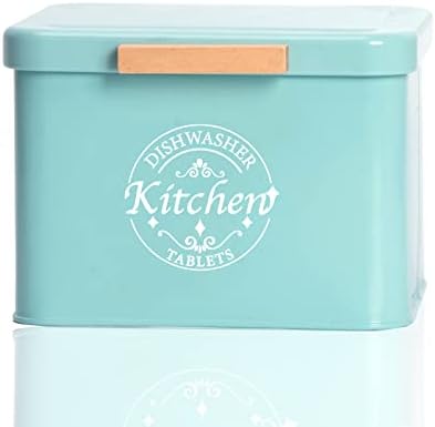  Dishwasher Pod Container With Hinged Lid. Farmhouse Metal Dishwaser Pods Holder For Kitchen Cabinet Organizer. Modern Kitchen Decor And Accessories. Dishwasher Detergent Tablet Storage(Cream)