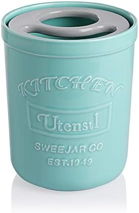  Kitchen Utensil Holder, 7.2" Ceramic Utensil Crock For Cooking Countertop, Housewarming, Wedding, Birthday Gift (Gray)