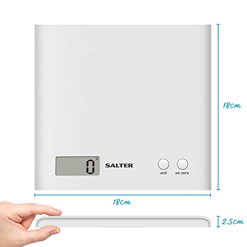Salter Alter 1066 WHDR5 Arc Digital Platform Kitchen Scales, Precise Food Weighing, Slim Design For Compact Storage LCD Display, Zero Add & Weigh For Multiple Ingredients In The Same Bowl, Battery Included