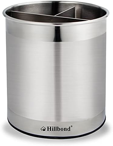  Stainless Steel Utensil Holder With Removable Divider For Easy Clean, 360° Rotating Kitchen Utensil Crocks With Weighted Base For No Tipping Over, Utensil Caddy Organizer (EXTRA LARGE)