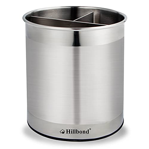  Stainless Steel Utensil Holder With Removable Divider For Easy Clean, 360° Rotating Kitchen Utensil Crocks With Weighted Base For No Tipping Over, Utensil Caddy Organizer (EXTRA LARGE)
